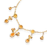 Antique Art Nouveau 9kt Yellow Gold Floral 4.65tcw Citrine and Pearl Necklace