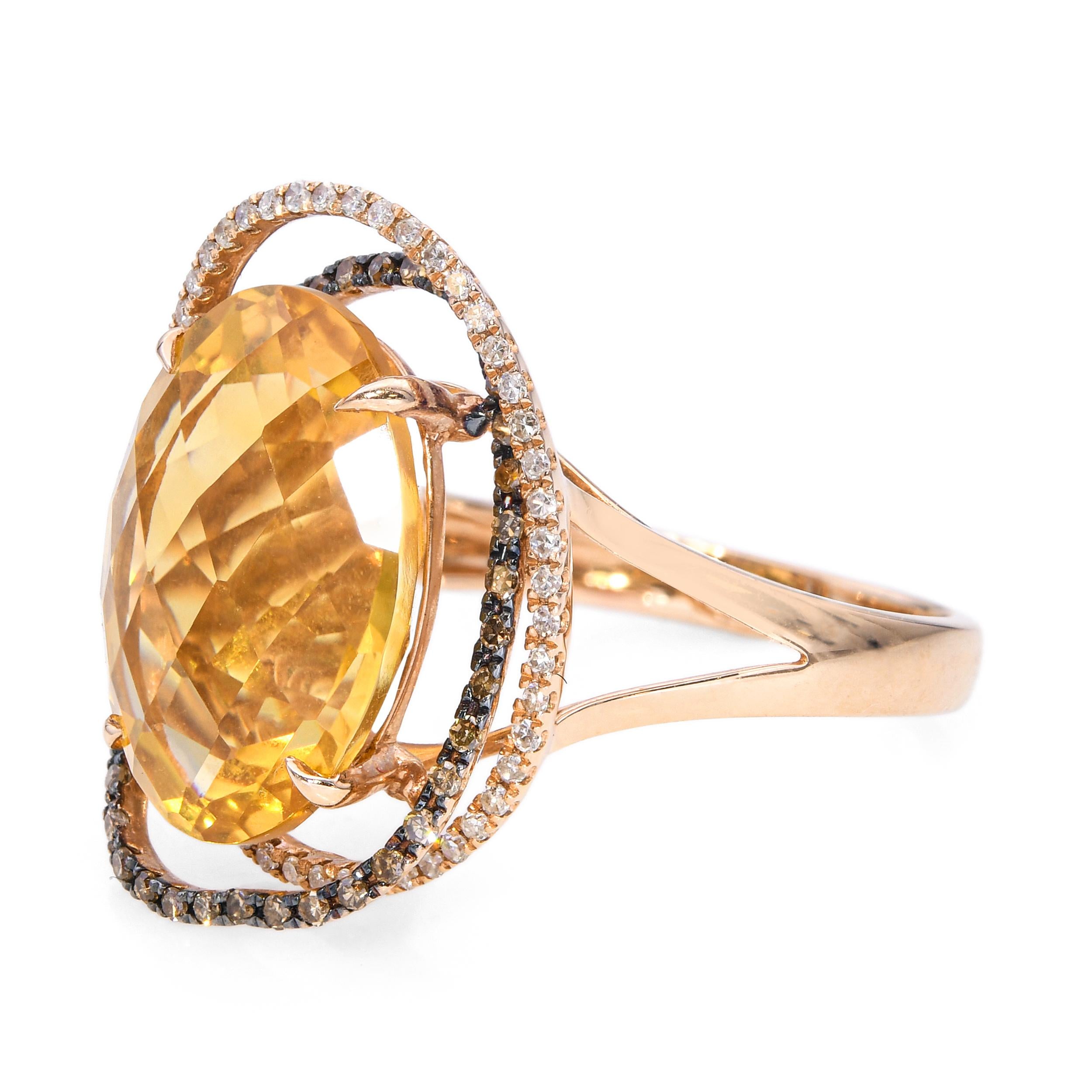 14k Rose Gold 9.25ct Citrine and Diamond Statement Ring
