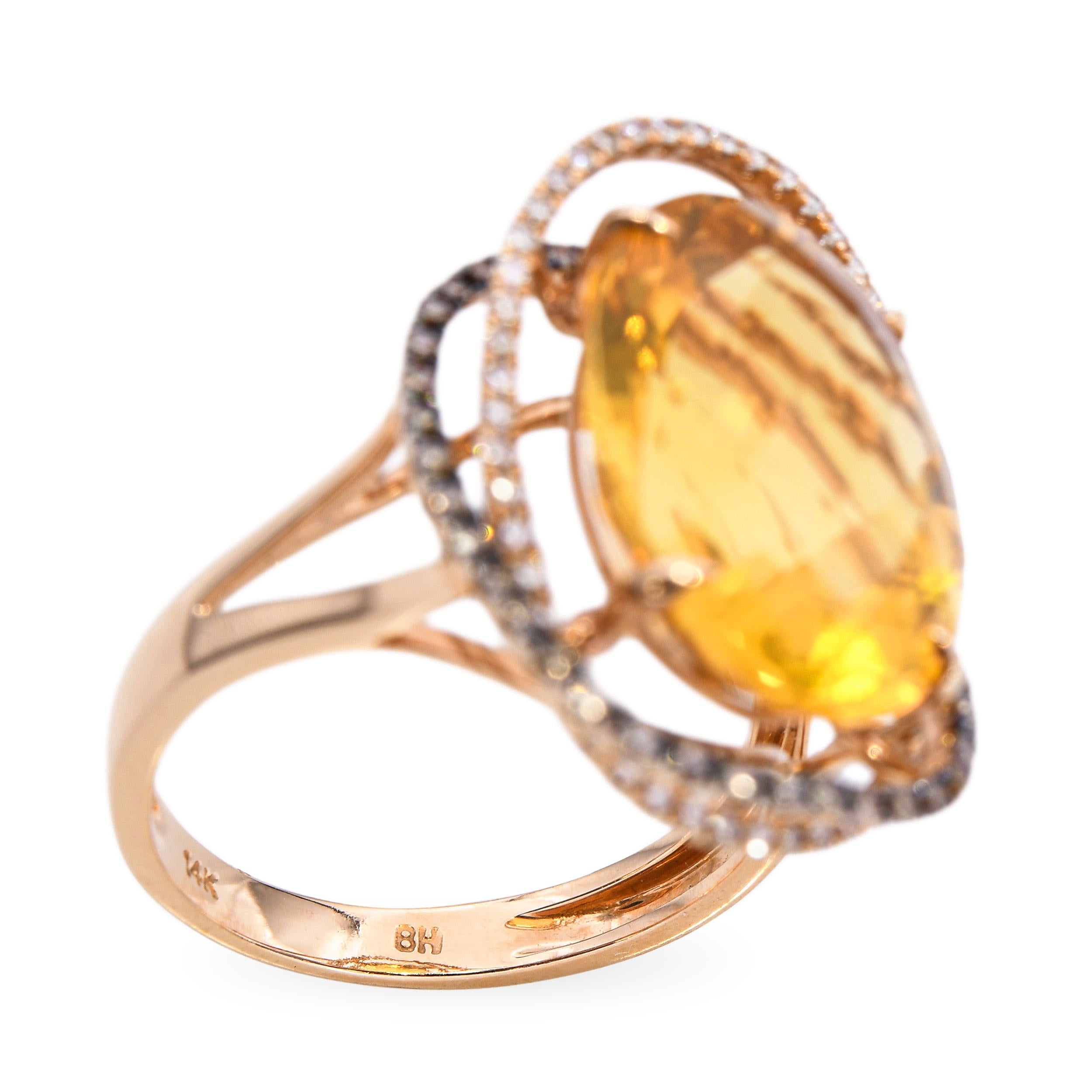 14k Rose Gold 9.25ct Citrine and Diamond Statement Ring