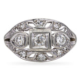 Antique Yellow and White Gold Diamond Filigree Motif Ring