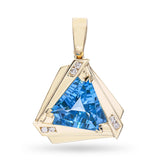 Vintage 14k Yellow Gold 8.95ct Blue Topaz and Diamond Geometric Pendant