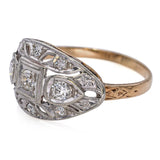 Antique Yellow and White Gold Diamond Filigree Motif Ring