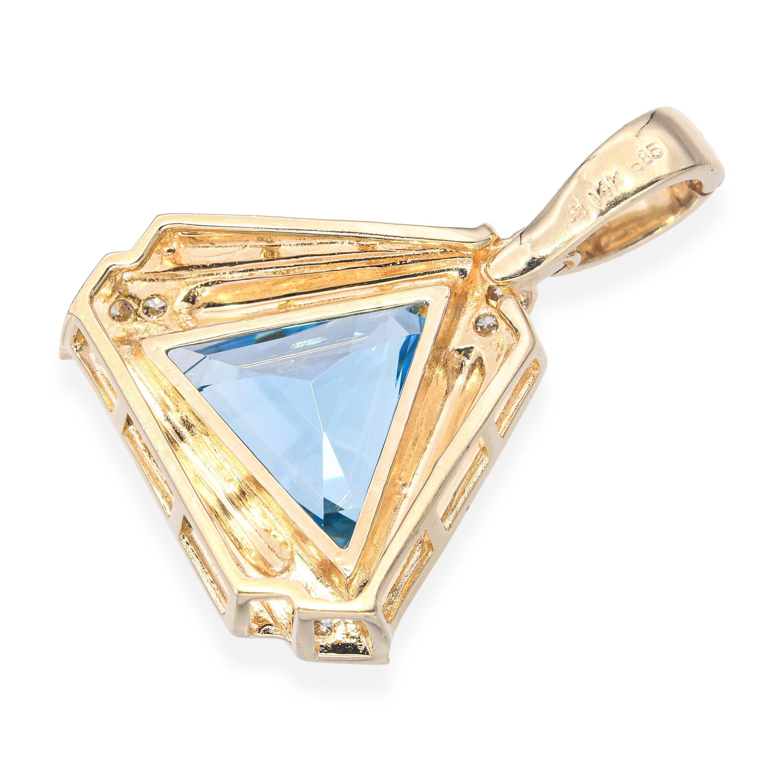Vintage 14k Yellow Gold 8.95ct Blue Topaz and Diamond Geometric Pendant