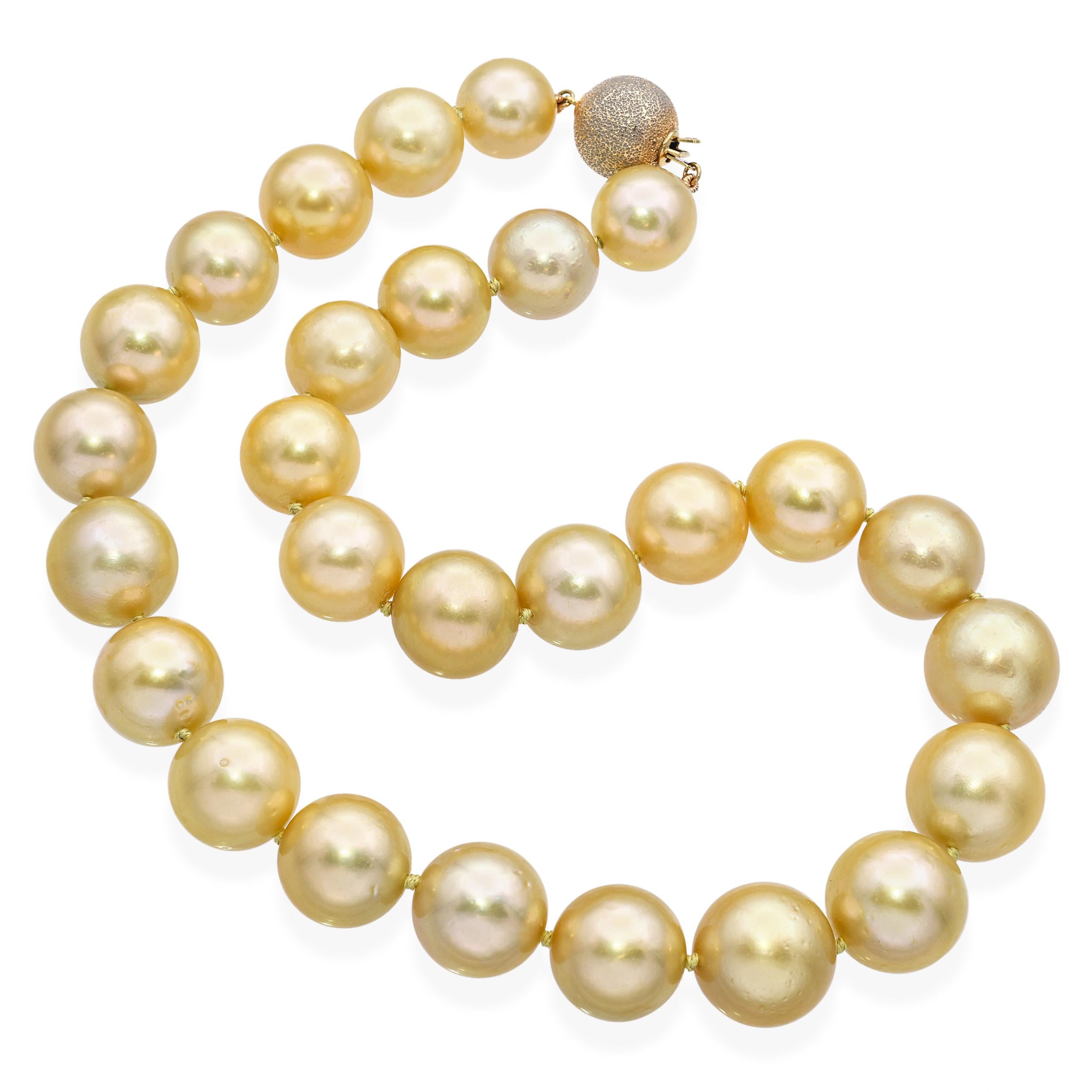 Vintage Yellow Gold Graduated Large Golden South Sea Pearl Necklace