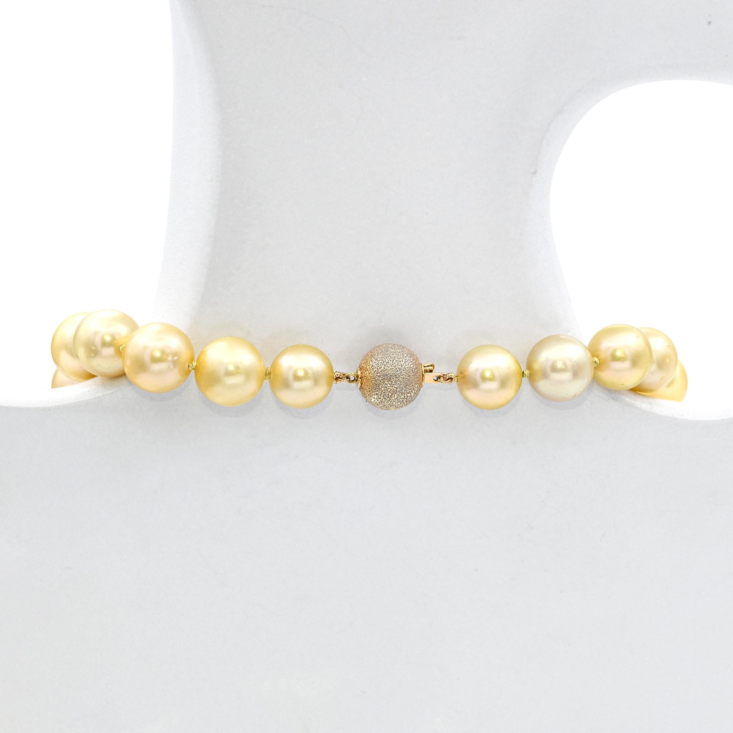 Vintage Yellow Gold Graduated Large Golden South Sea Pearl Necklace