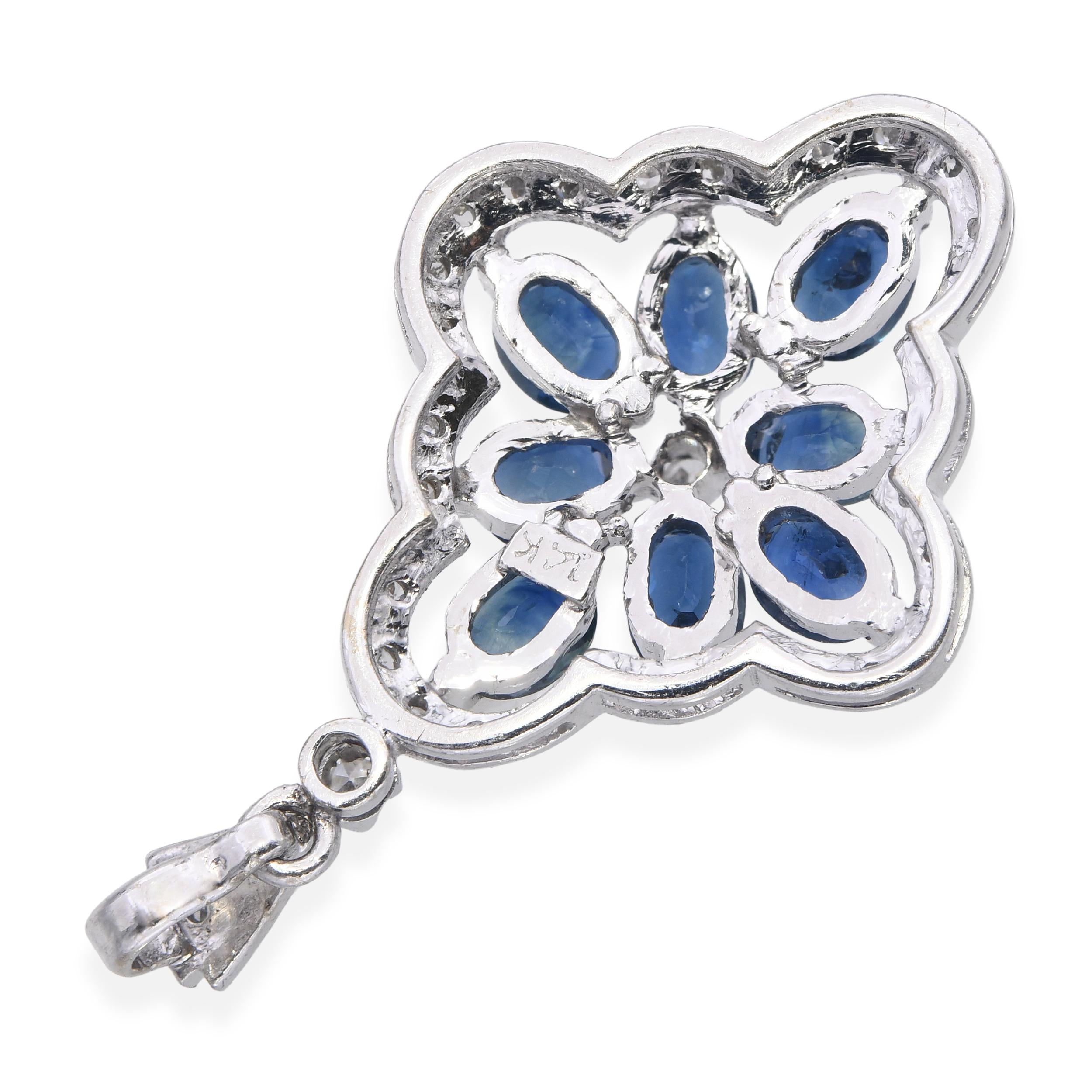 Vintage White Gold 0.25tcw Diamond and 1.63tcw Sapphire Pendant