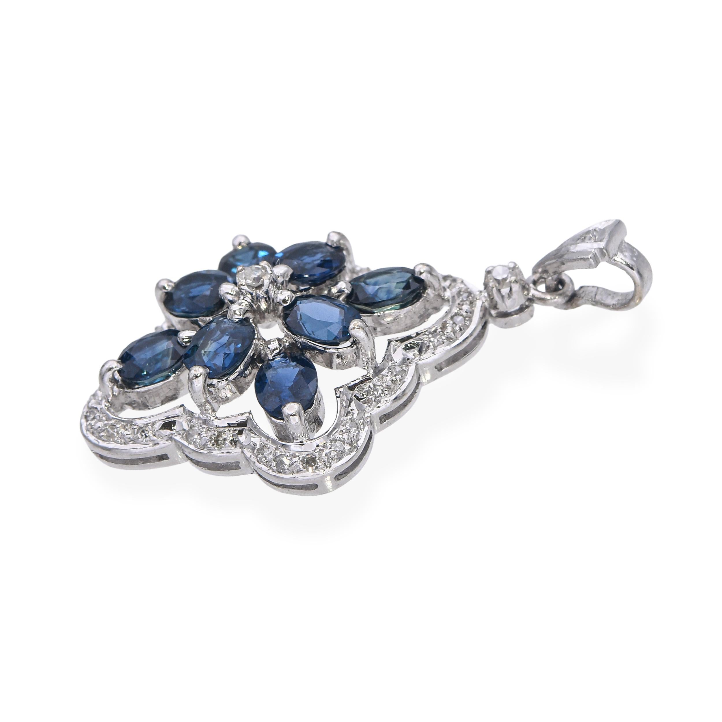 Vintage White Gold 0.25tcw Diamond and 1.63tcw Sapphire Pendant