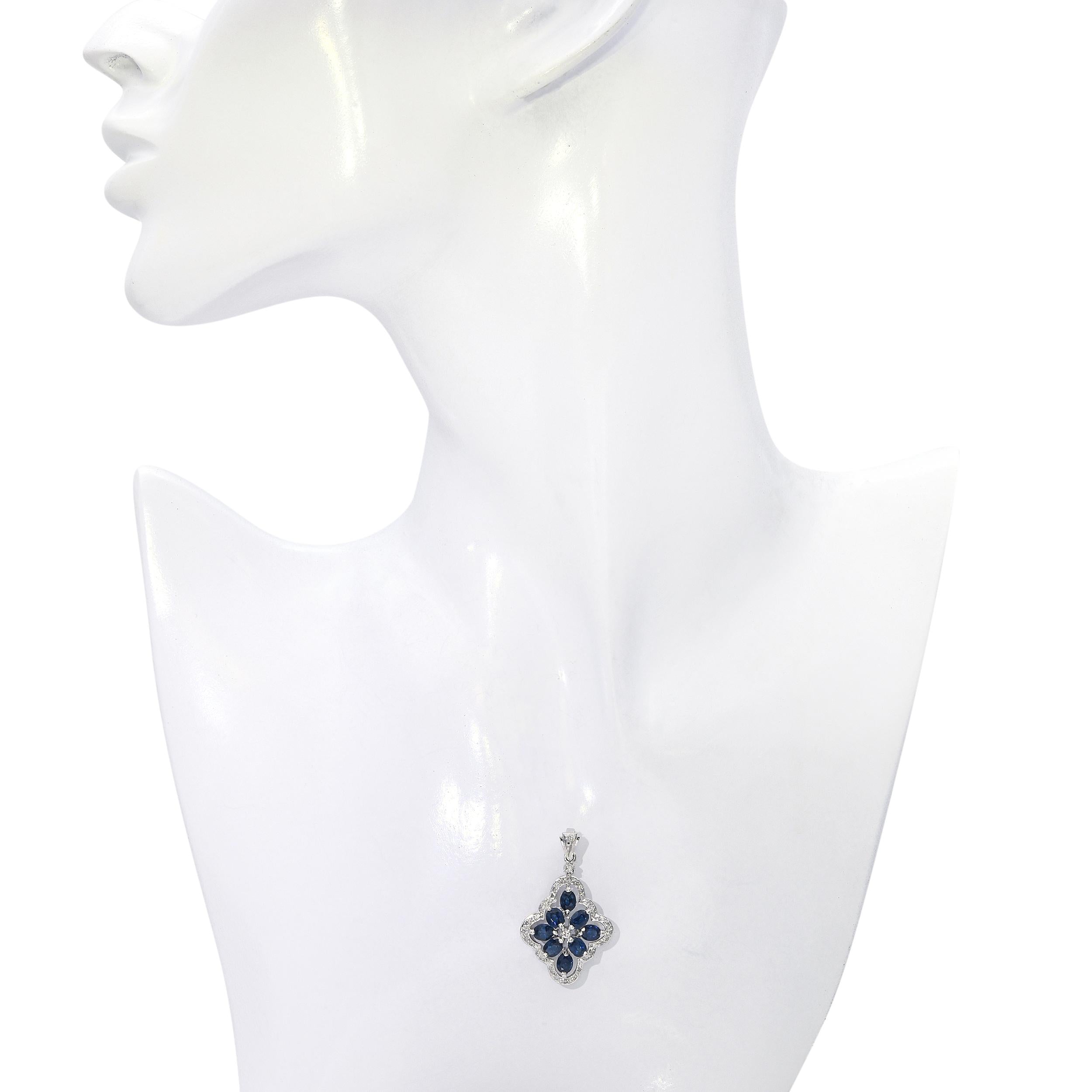 Vintage White Gold 0.25tcw Diamond and 1.63tcw Sapphire Pendant
