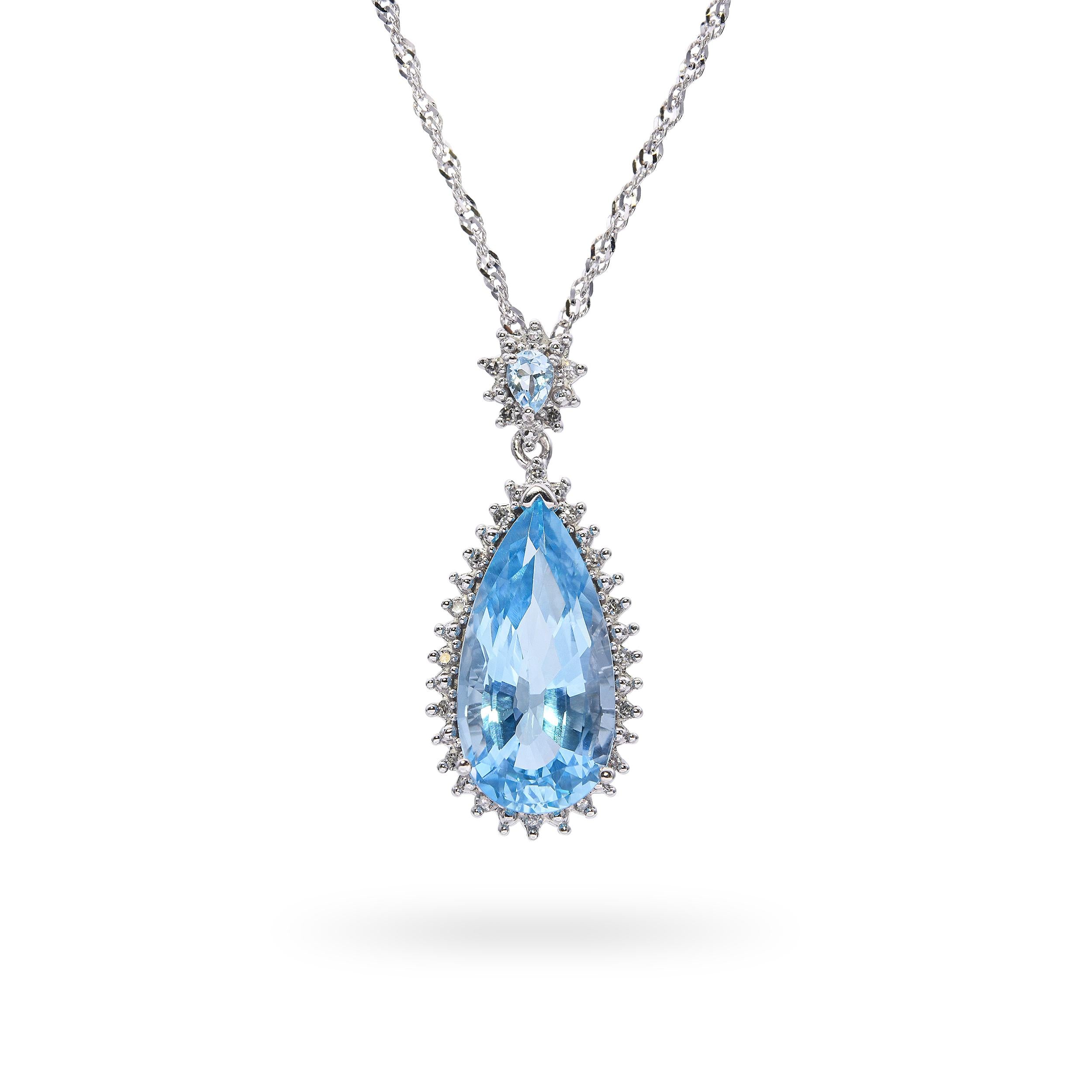14k White Gold 10.05tcw Blue Topaz and Diamond Necklace
