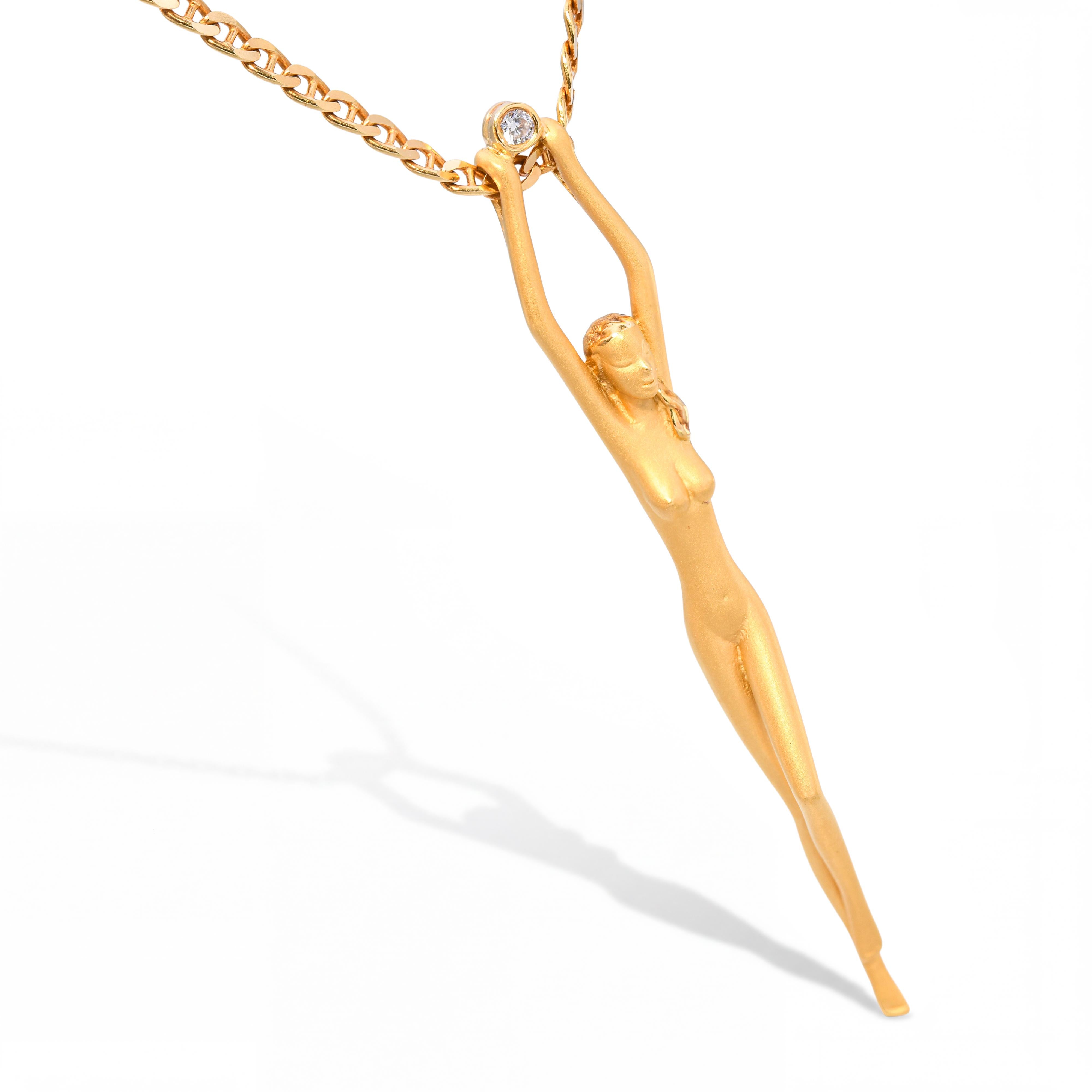 Carrera Y Carrera 18k Yellow Gold Nude Woman With Diamond Pendant Necklace