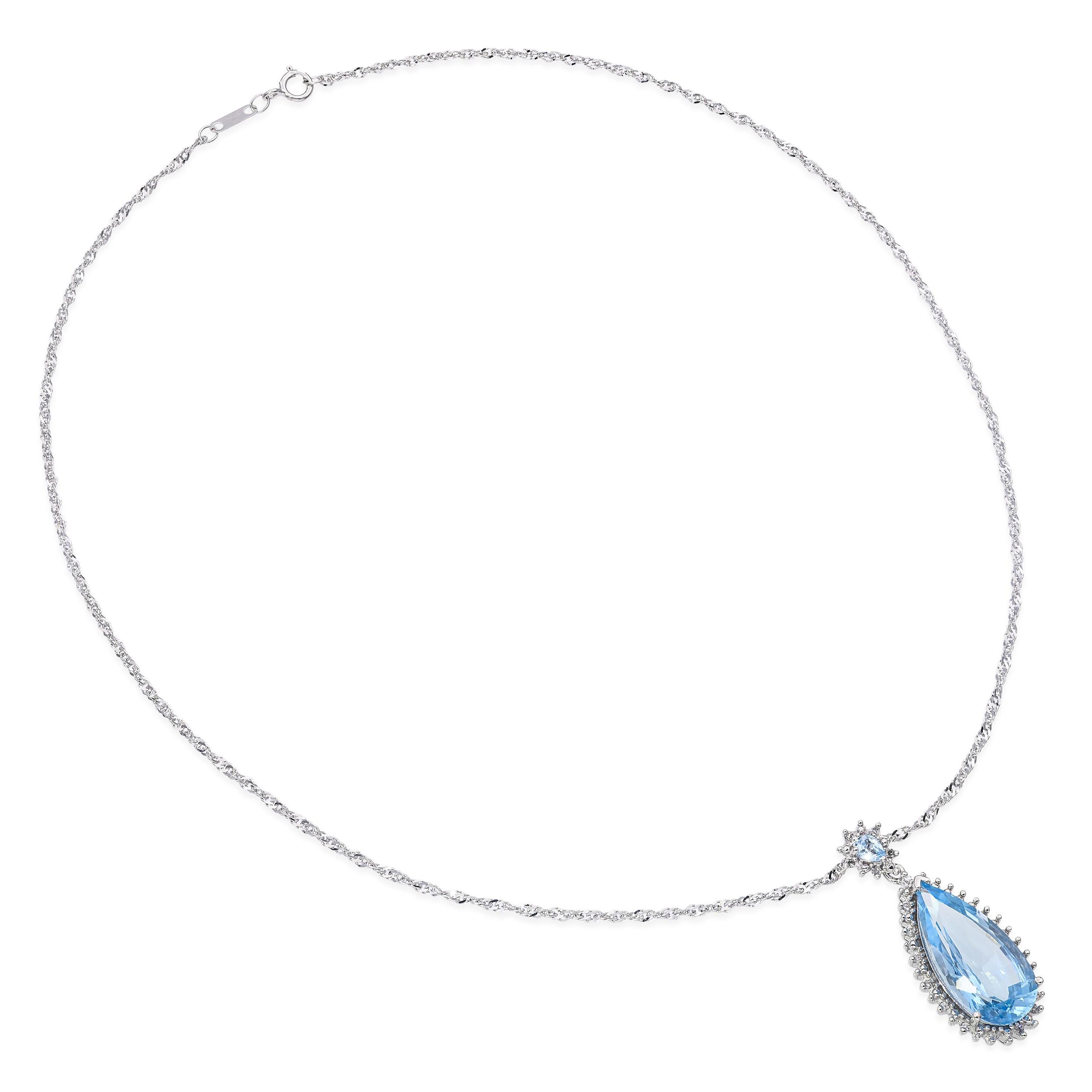14k White Gold 10.05tcw Blue Topaz and Diamond Necklace