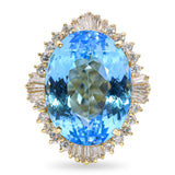 Vintage 14k Yellow Gold 47.41ct Electric Blue Topaz and Diamond Ring