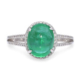 Vintage 14k White Gold 3.75ct Emerald Cabochon and 0.22tcw Diamond Ring