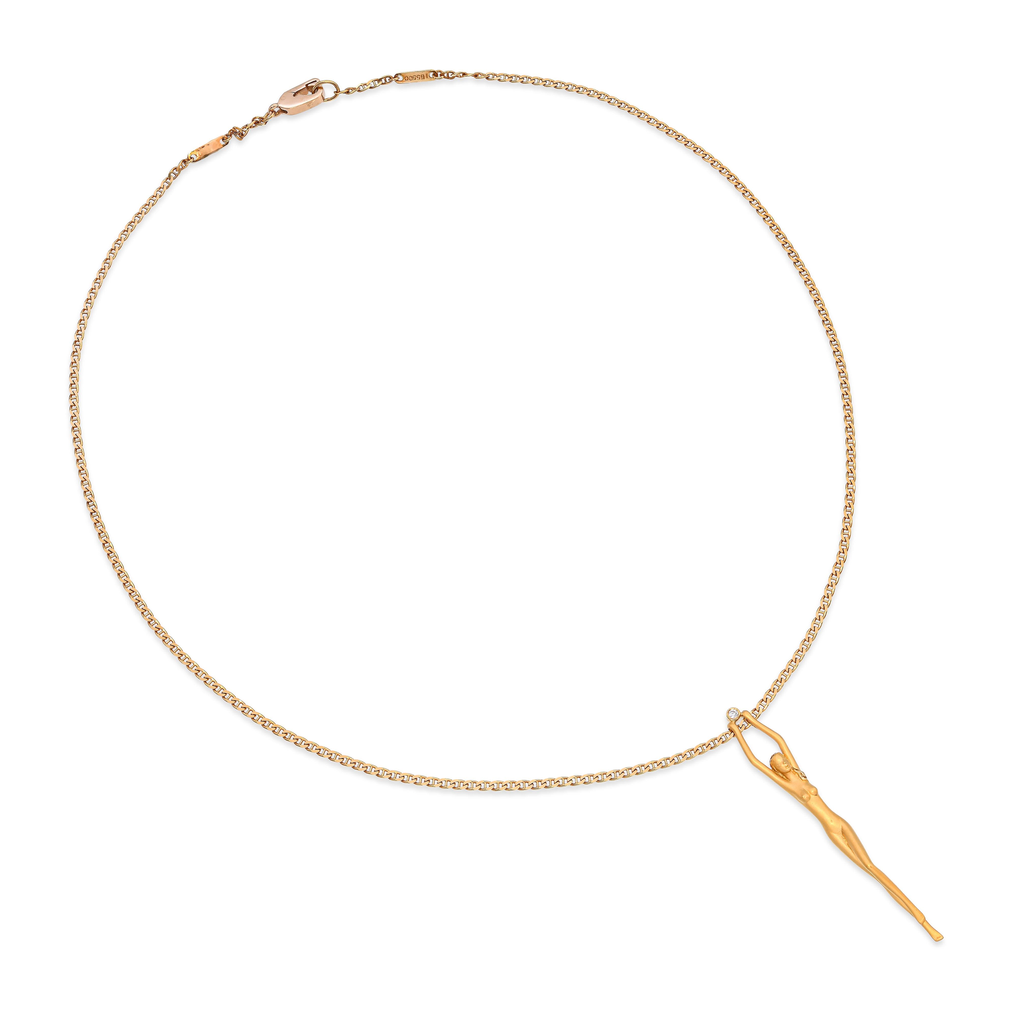 Carrera Y Carrera 18k Yellow Gold Nude Woman With Diamond Pendant Necklace
