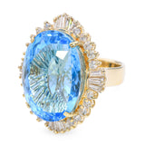 Vintage 14k Yellow Gold 47.41ct Electric Blue Topaz and Diamond Ring