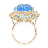 Vintage 14k Yellow Gold 47.41ct Electric Blue Topaz and Diamond Ring