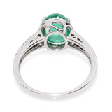 Vintage 14k White Gold 3.75ct Emerald Cabochon and 0.22tcw Diamond Ring