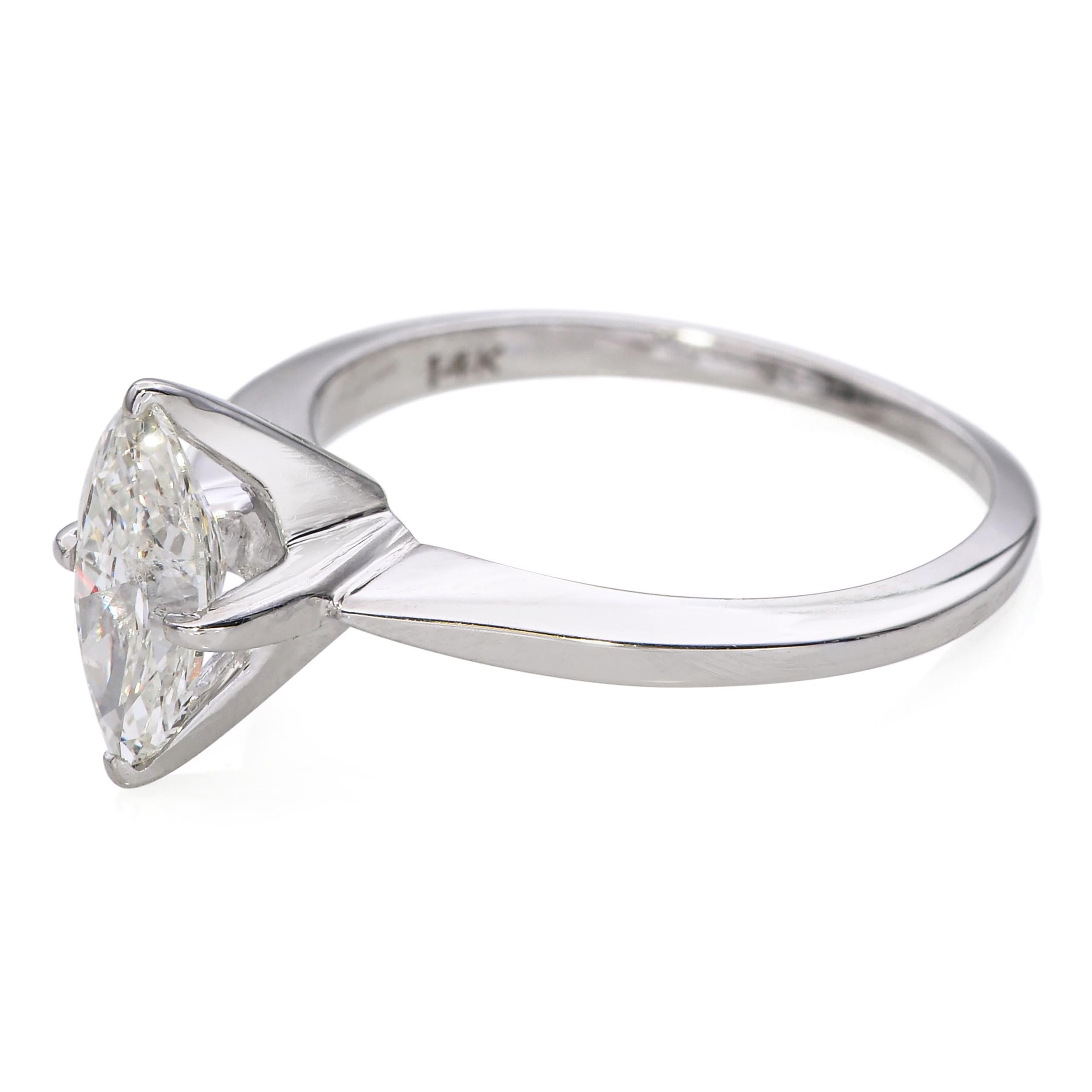 Vintage 14k White Gold 0.81ct Marquise Diamond Solitaire Ring