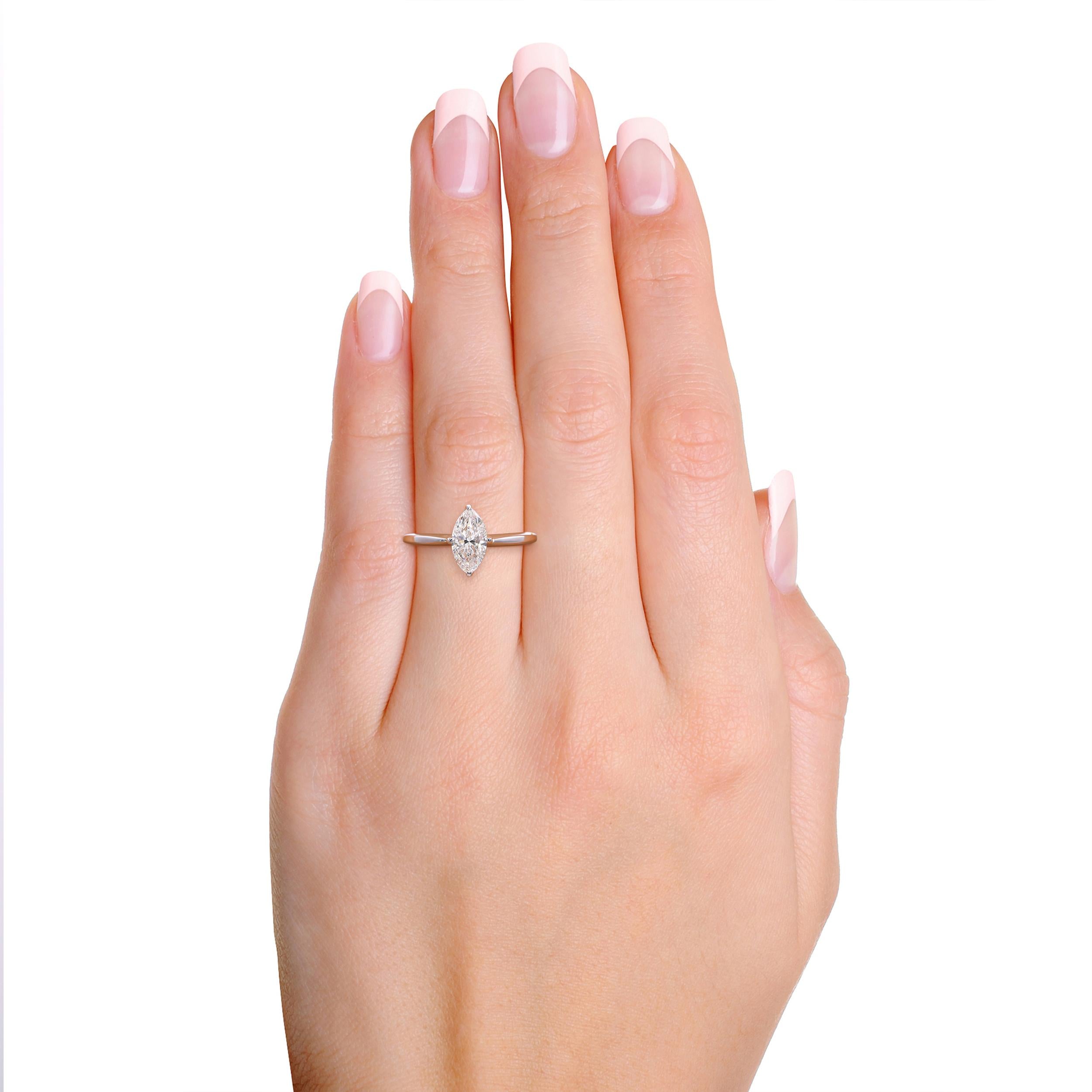 Vintage 14k White Gold 0.81ct Marquise Diamond Solitaire Ring