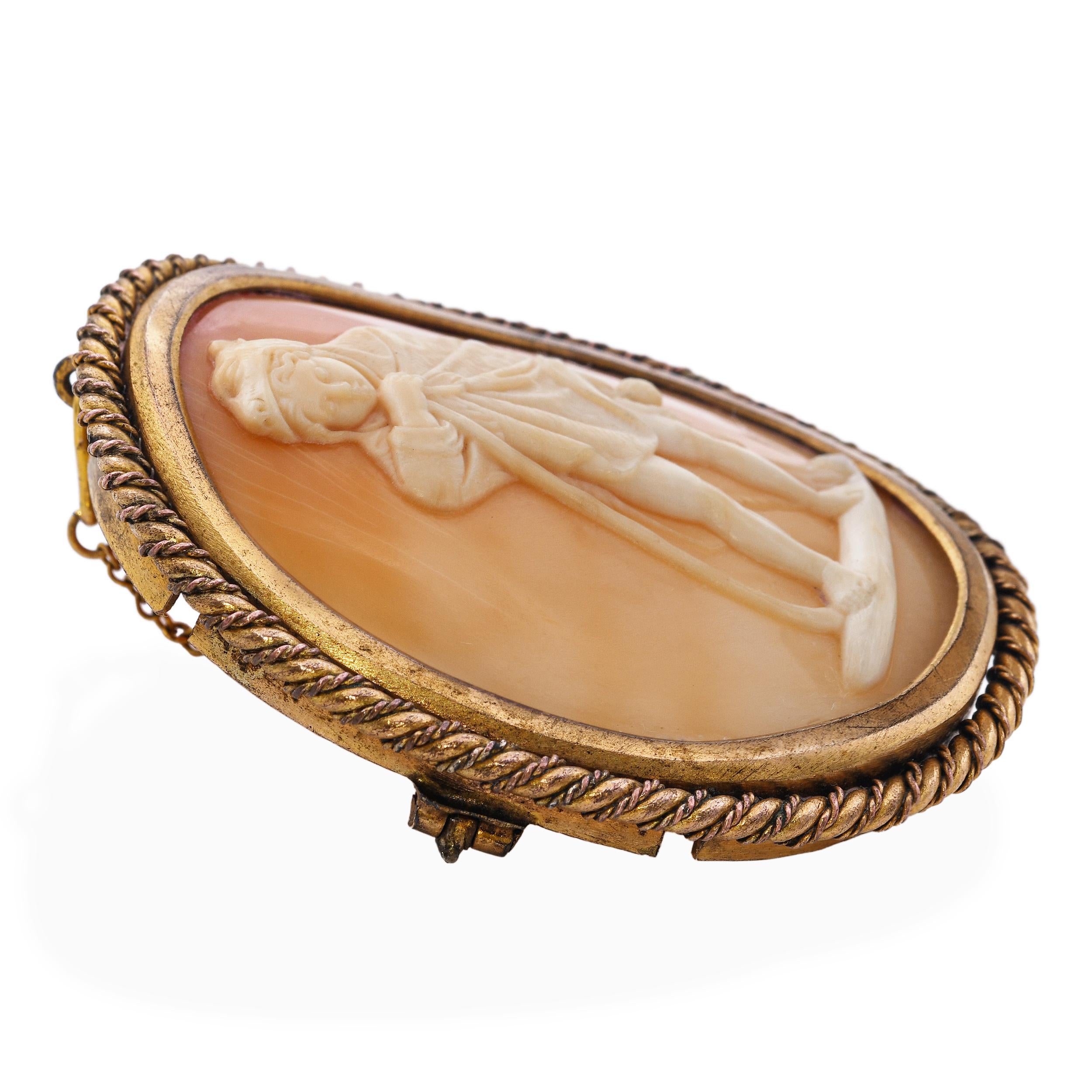 Antique Gold Vermeil Shell Cameo "Metaphor for winter" Brooch