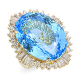 Vintage 14k Yellow Gold 47.41ct Electric Blue Topaz and Diamond Ring