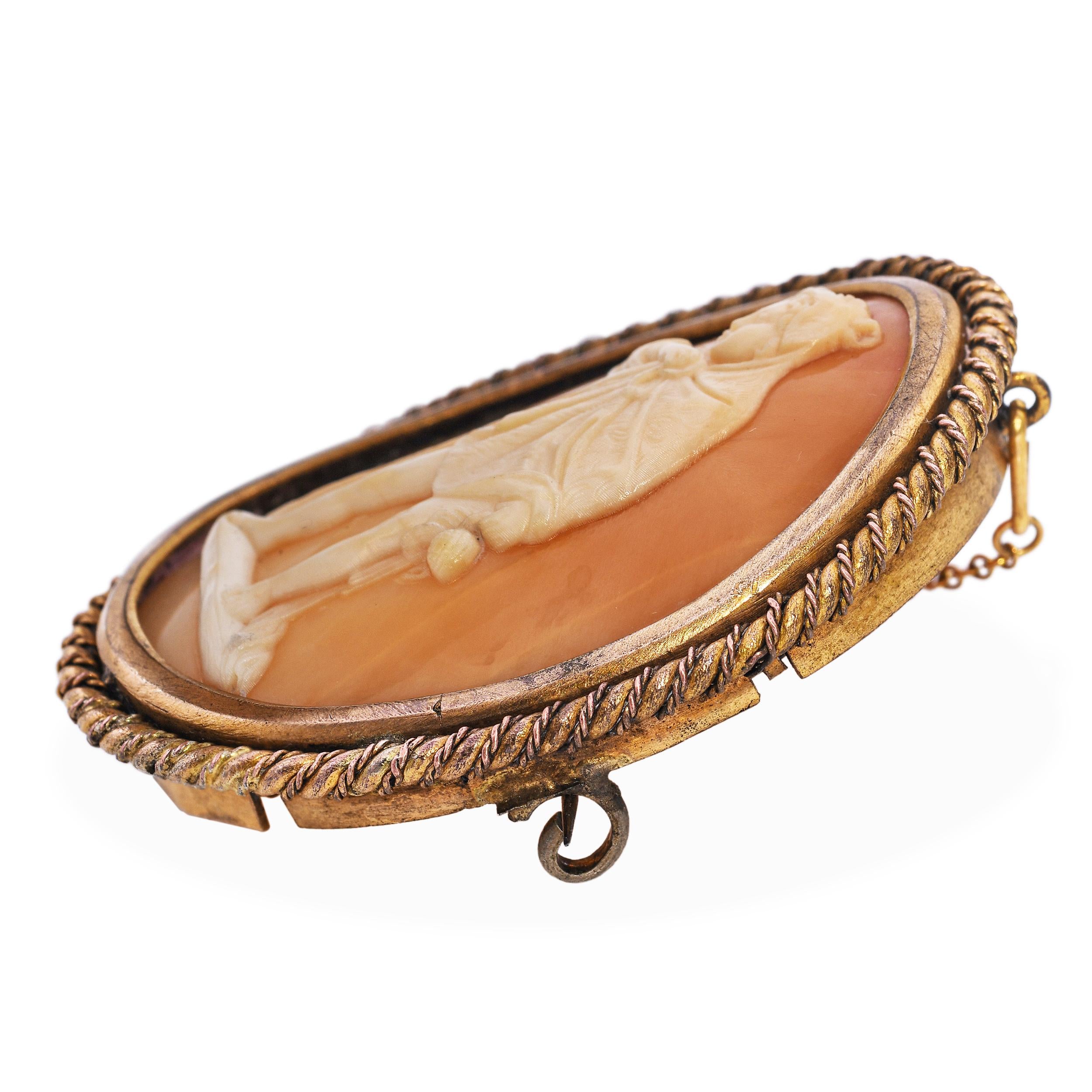 Antique Gold Vermeil Shell Cameo "Metaphor for winter" Brooch
