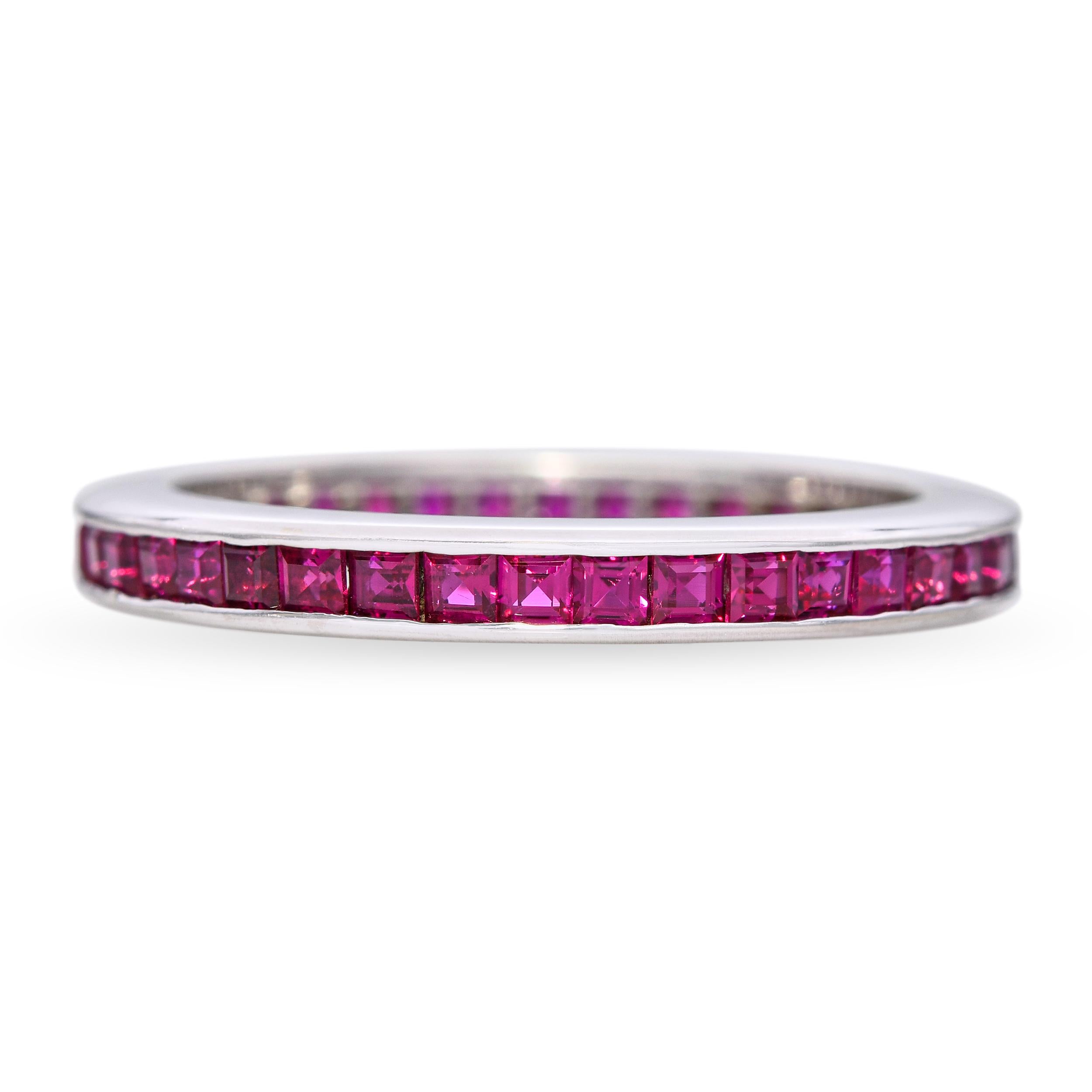 Vintage 14k White Gold Ruby Channel Set Eternity Band Ring