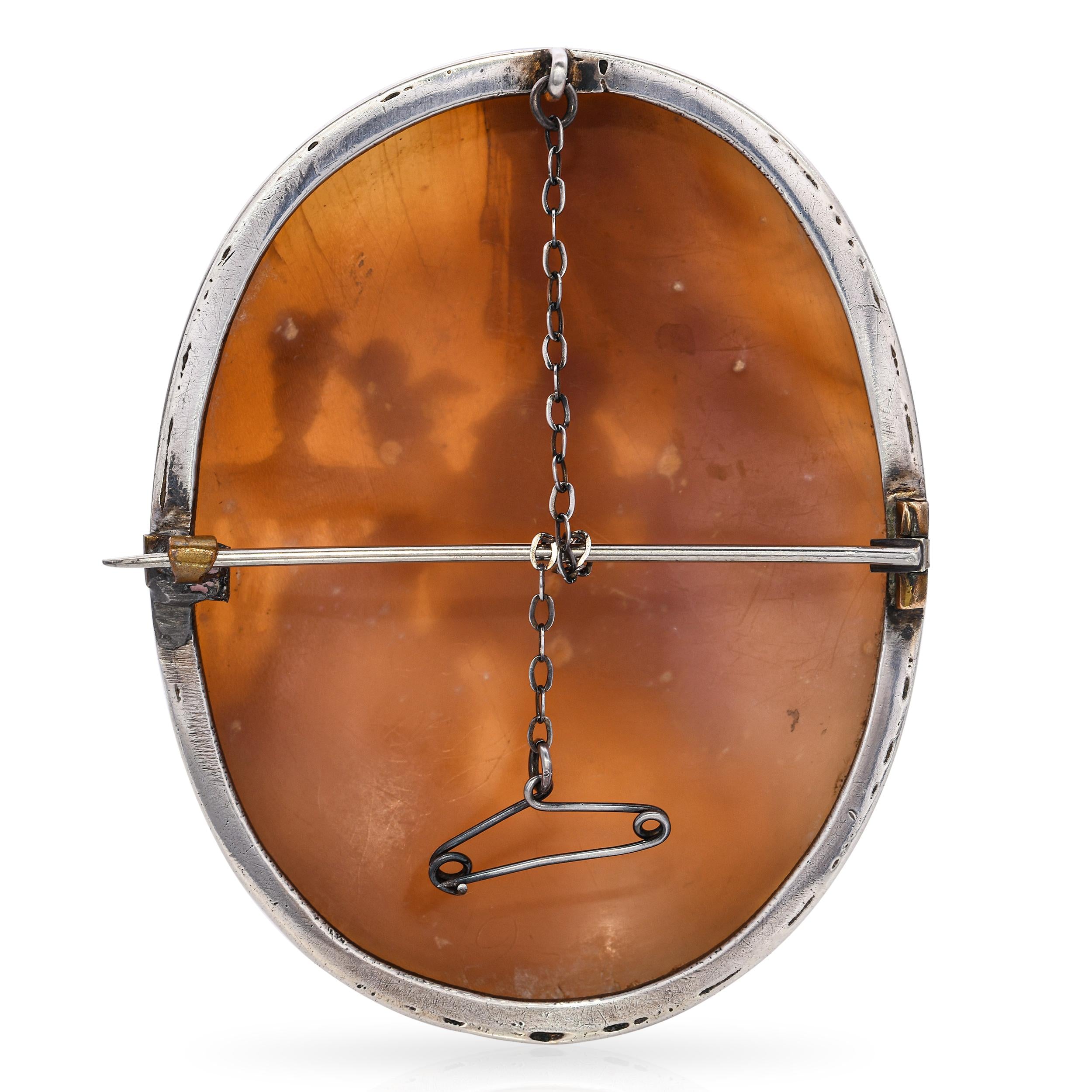 Antique Silver Venus Being Pampered to be Beautiful Shell Cameo Brooch