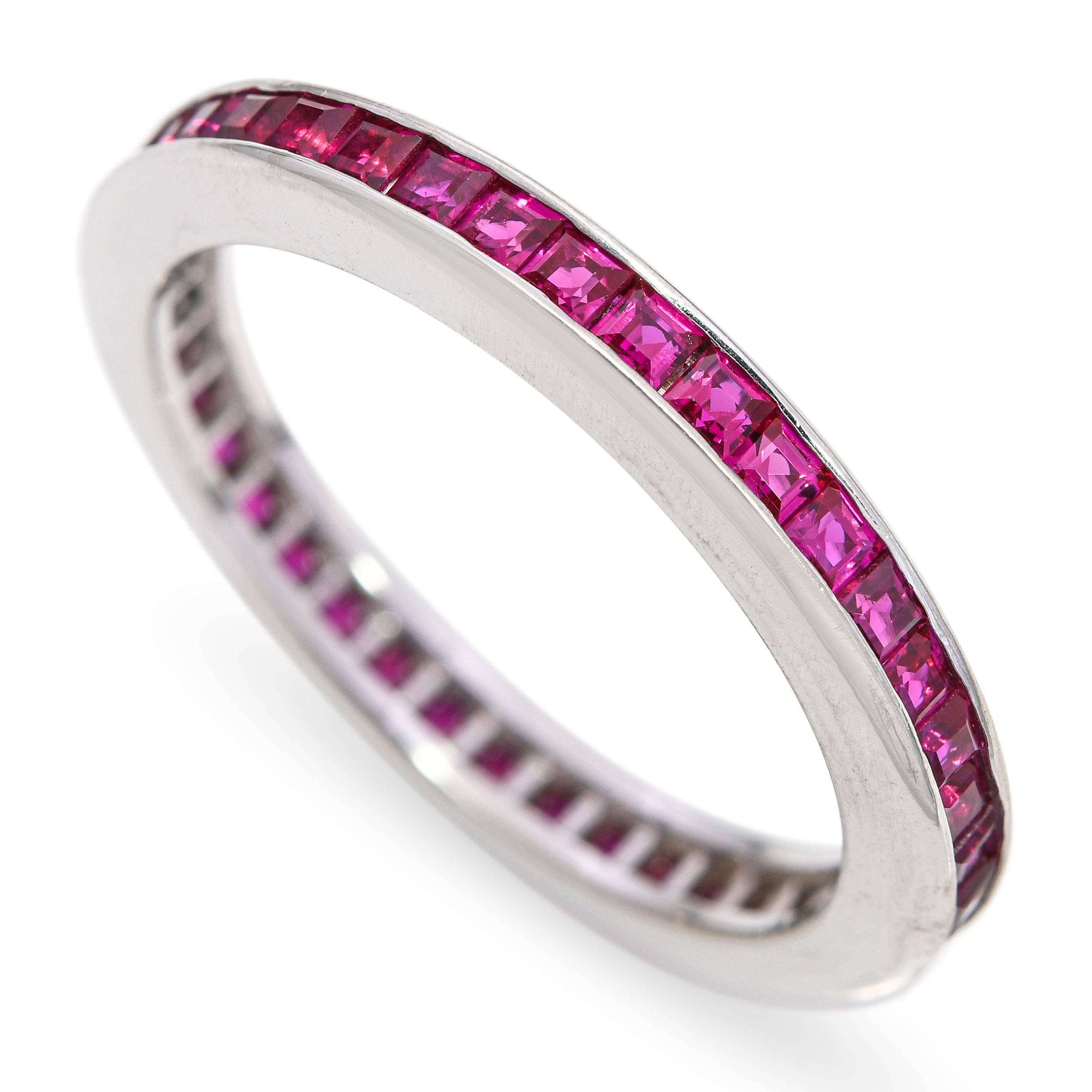 Vintage 14k White Gold Ruby Channel Set Eternity Band Ring