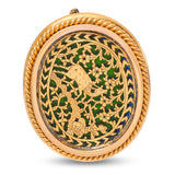 Antique 19k Yellow Gold Green Glass Indian Thewa Hunting Scene Brooch