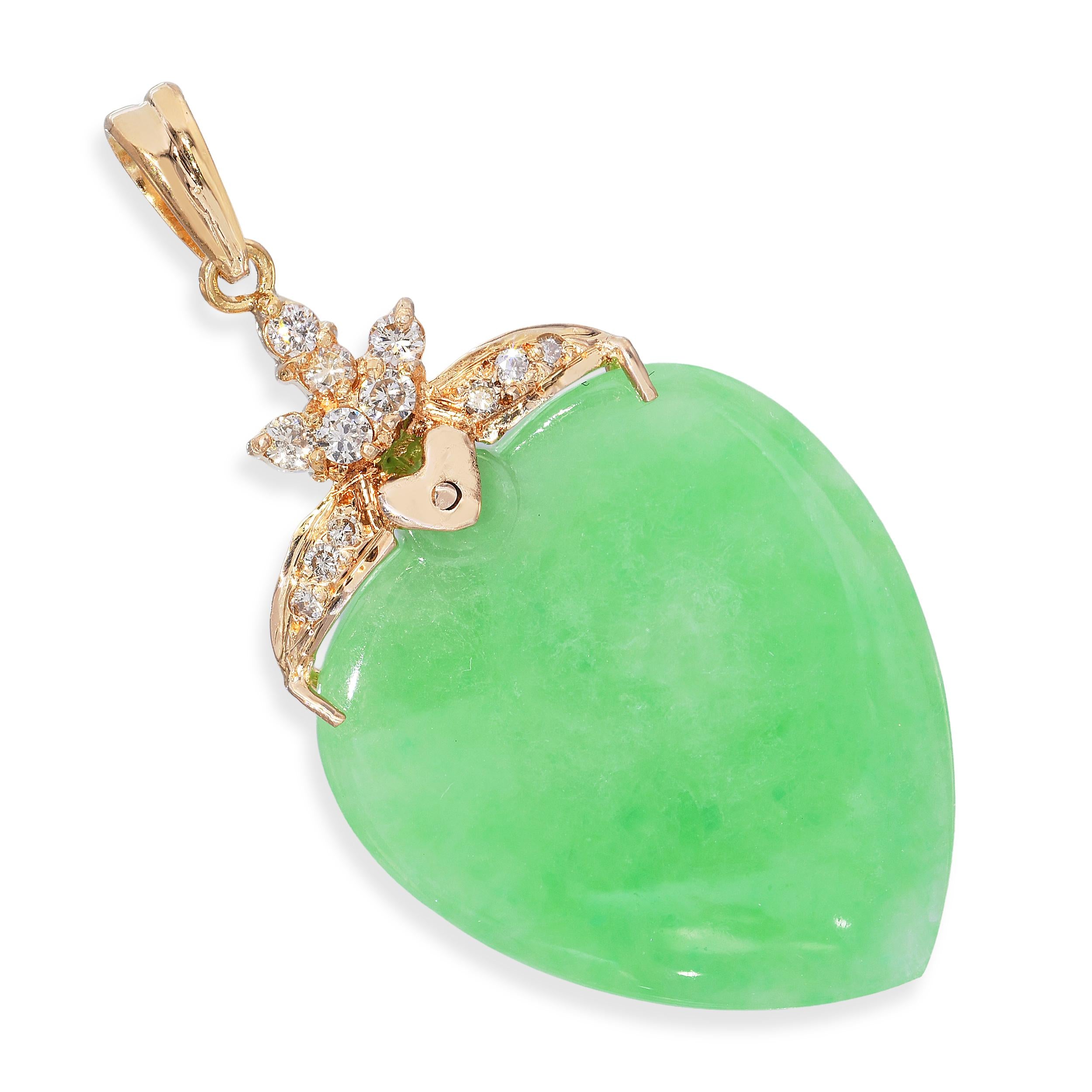 Vintage 18k Yellow Gold Diamond and Jadeite Jade Drop Pendant