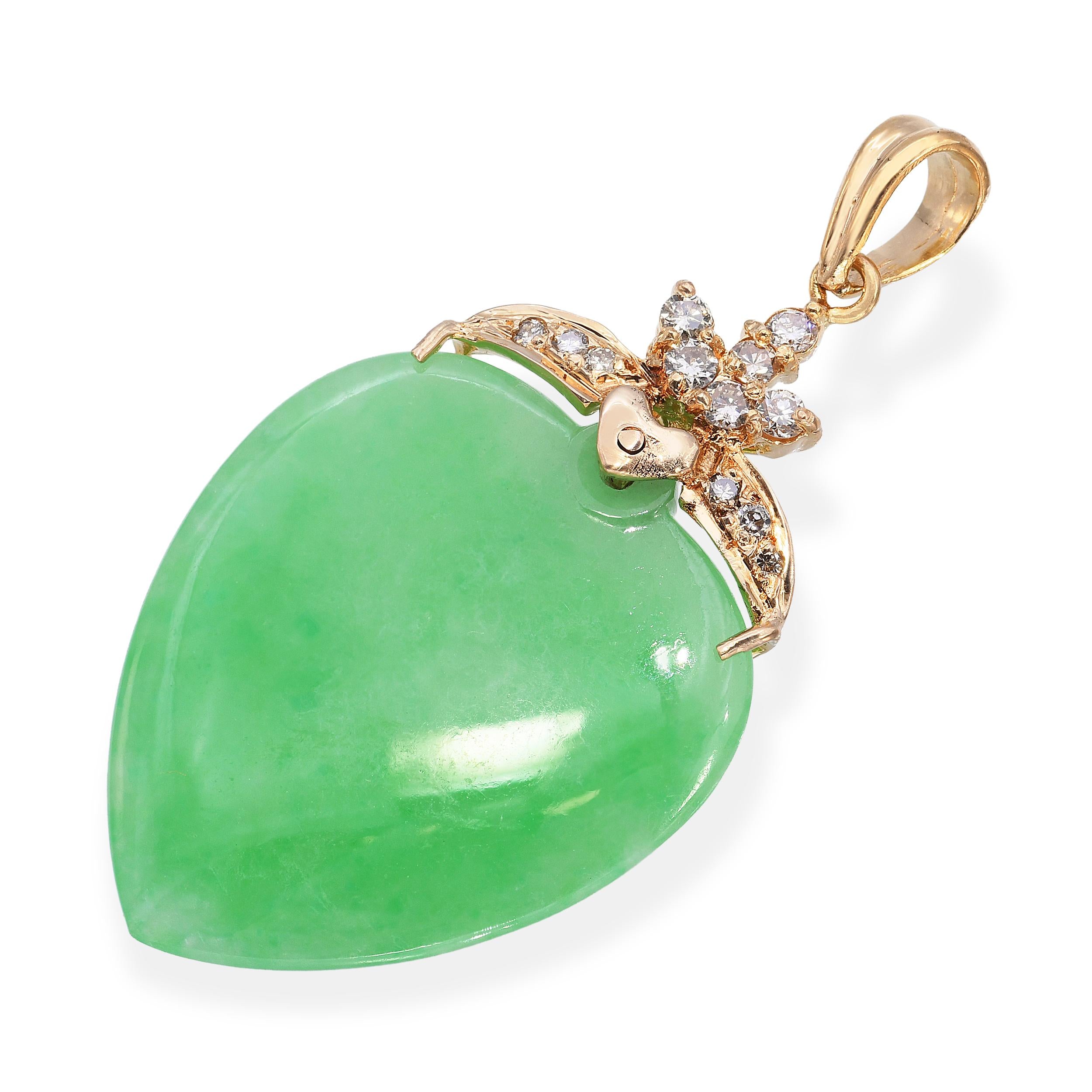 Vintage 18k Yellow Gold Diamond and Jadeite Jade Drop Pendant