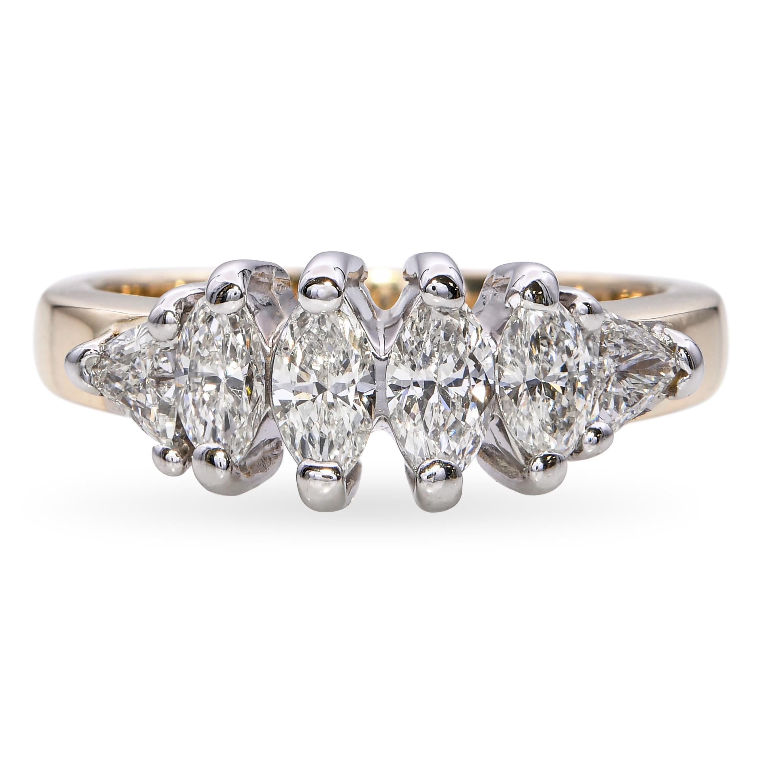 14k Yellow Gold 1.1tcw Marquise Diamond 6 Stone Ring