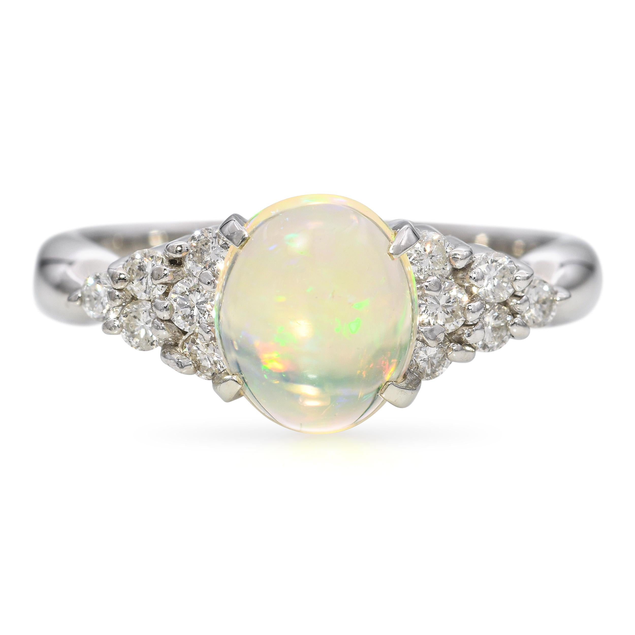 Platinum 1.27ct Jelly Opal and Diamond Ring