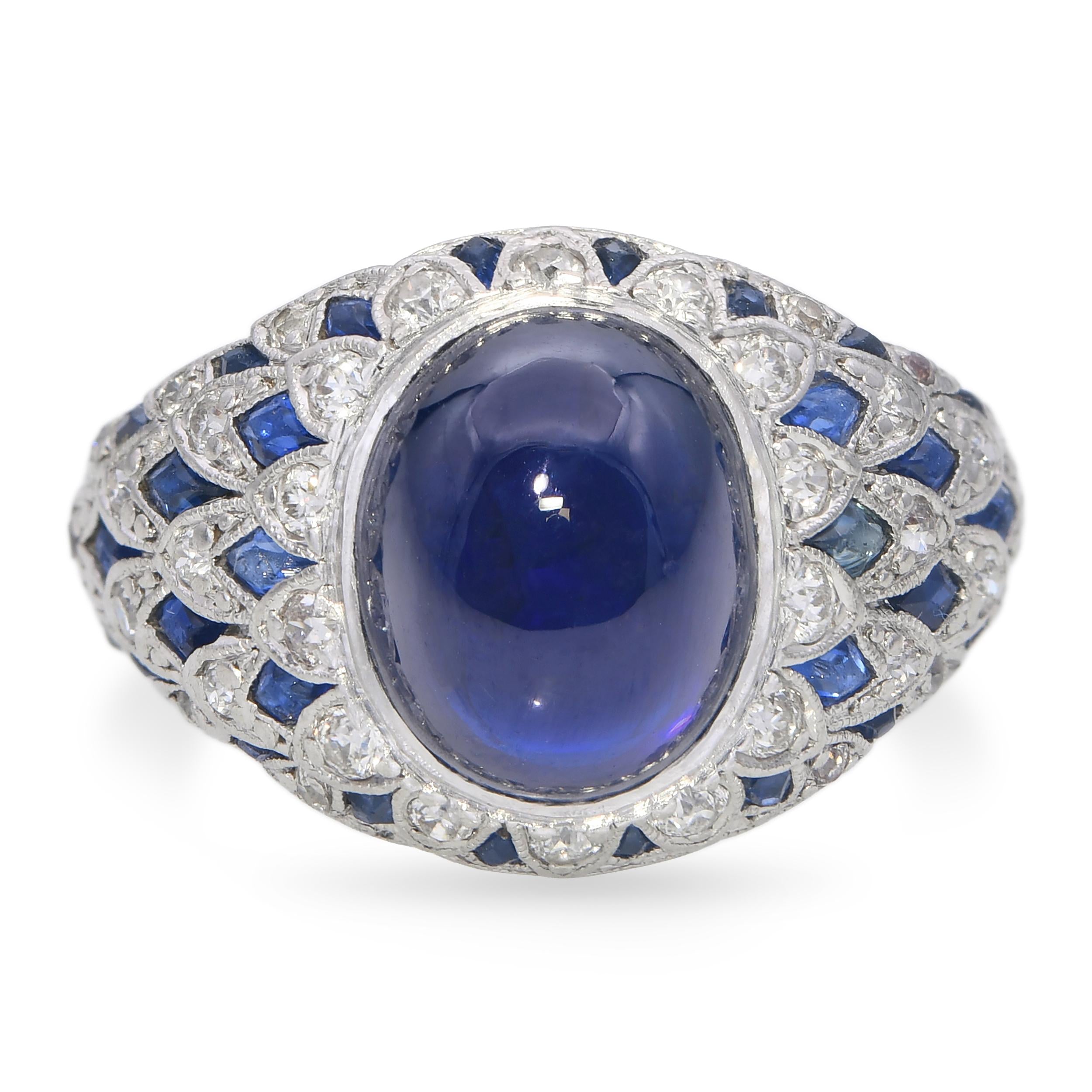 Vintage Platinum GIA 5.28ct Cambodian No Heat Sapphire and Diamond Ring