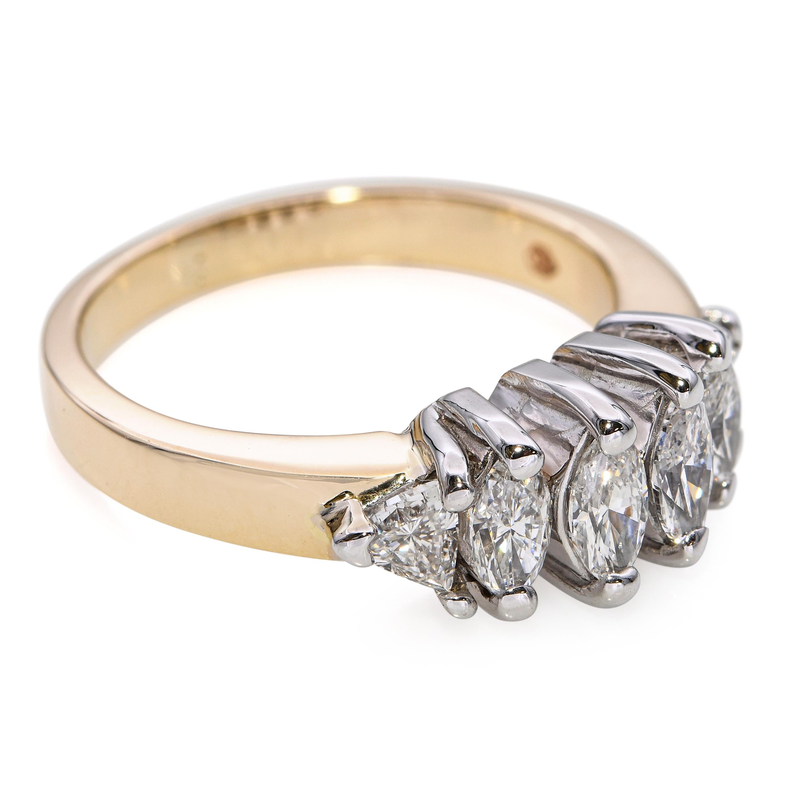 14k Yellow Gold 1.1tcw Marquise Diamond 6 Stone Ring