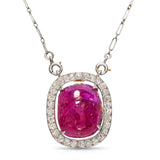 Antique French 14k Yellow Gold and Platinum Star Ruby Diamond Pendant Necklace