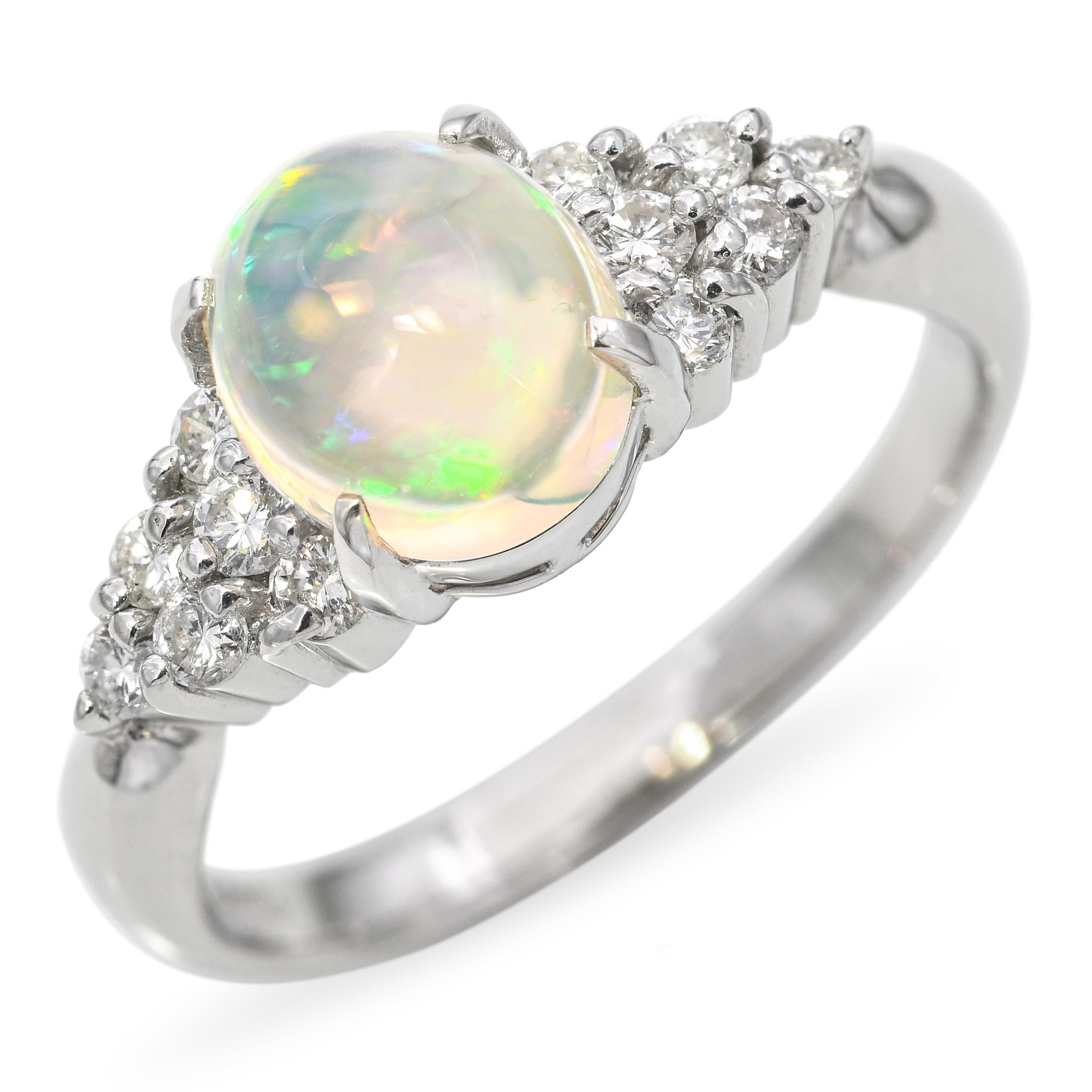 Platinum 1.27ct Jelly Opal and Diamond Ring