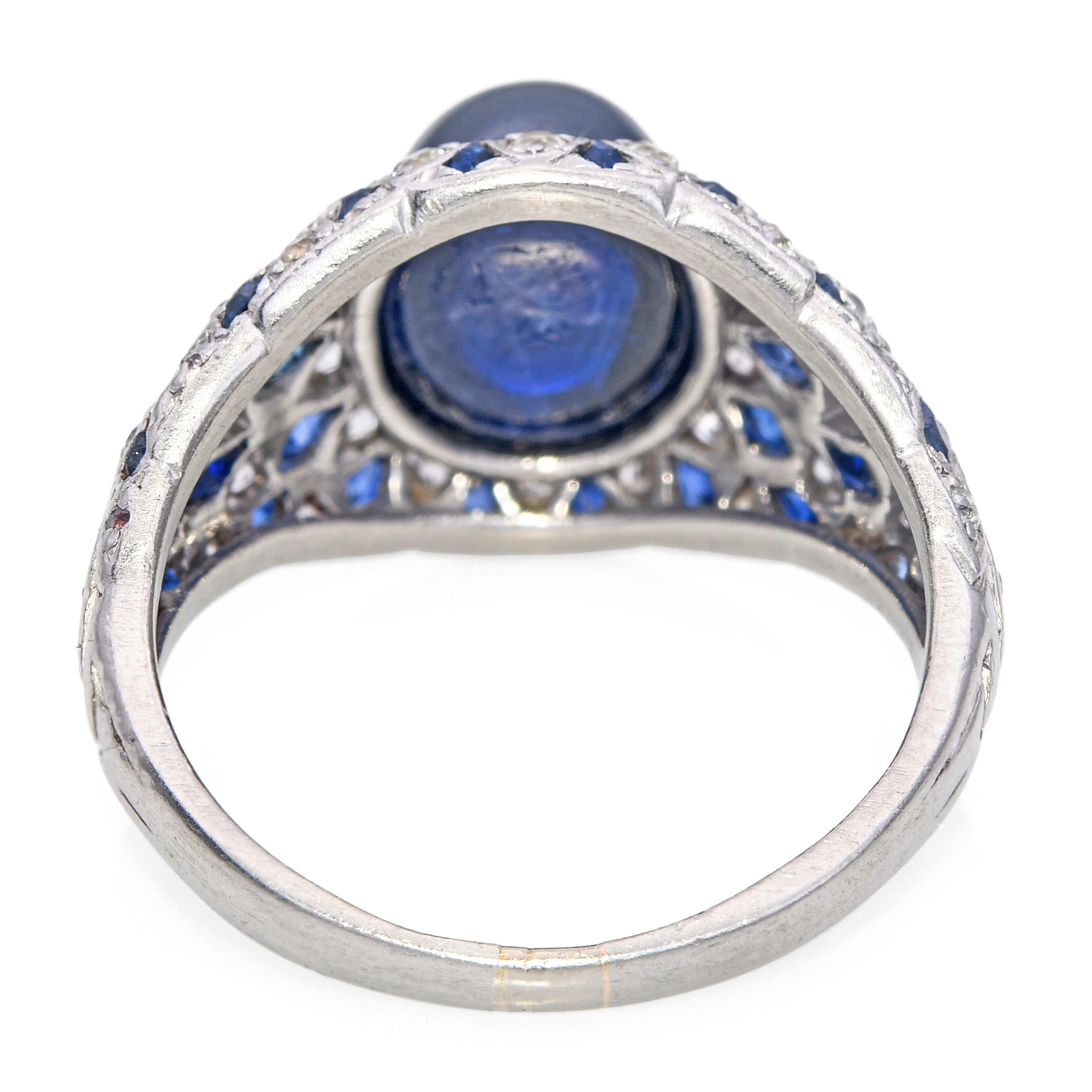 Vintage Platinum GIA 5.28ct Cambodian No Heat Sapphire and Diamond Ring