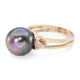 14k Yellow Gold 11.52mm Tahitian Pearl and Diamond Ring