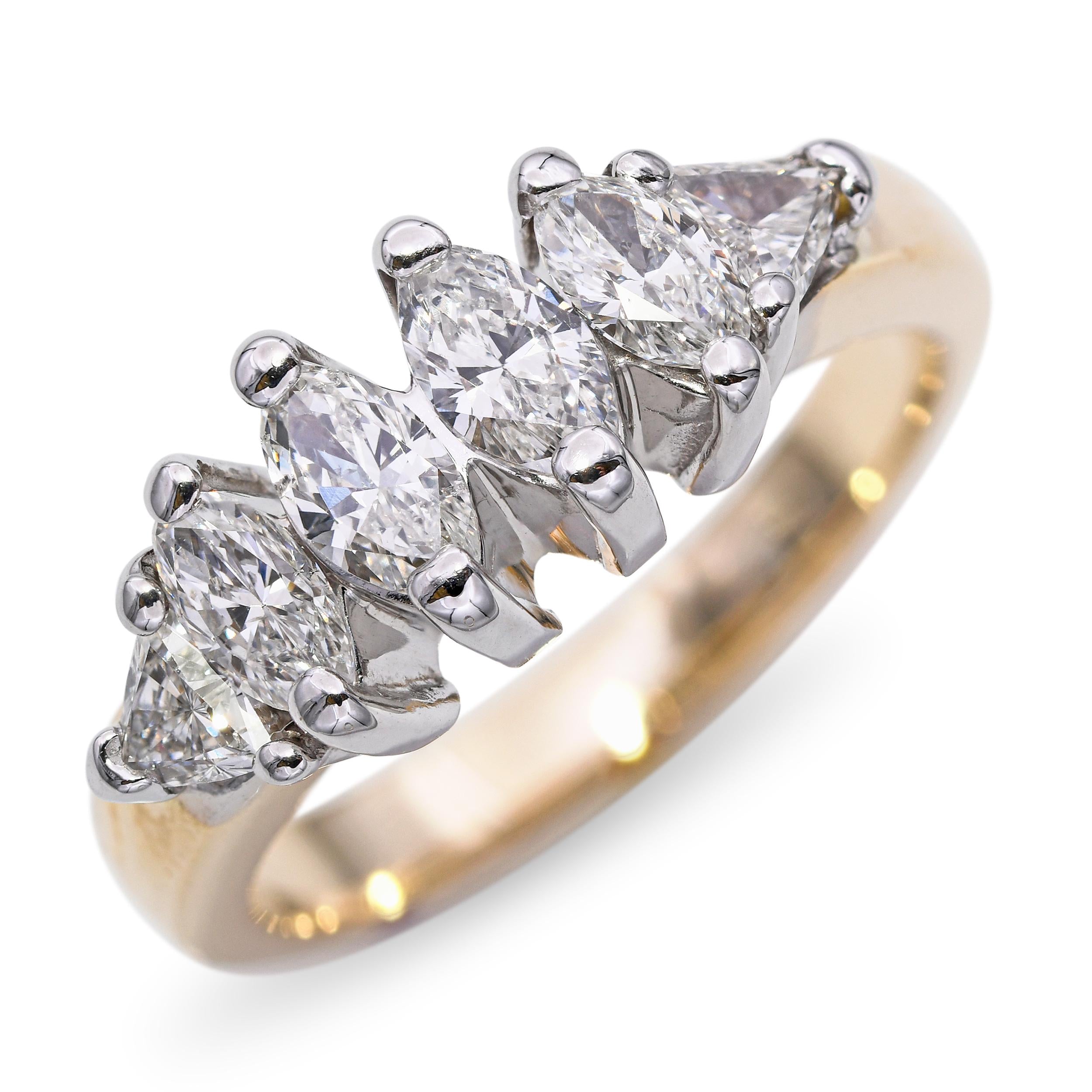 14k Yellow Gold 1.1tcw Marquise Diamond 6 Stone Ring