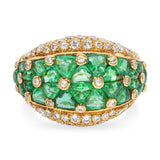 Vintage French 18k Yellow Gold Carved Emerald and Diamond Ring