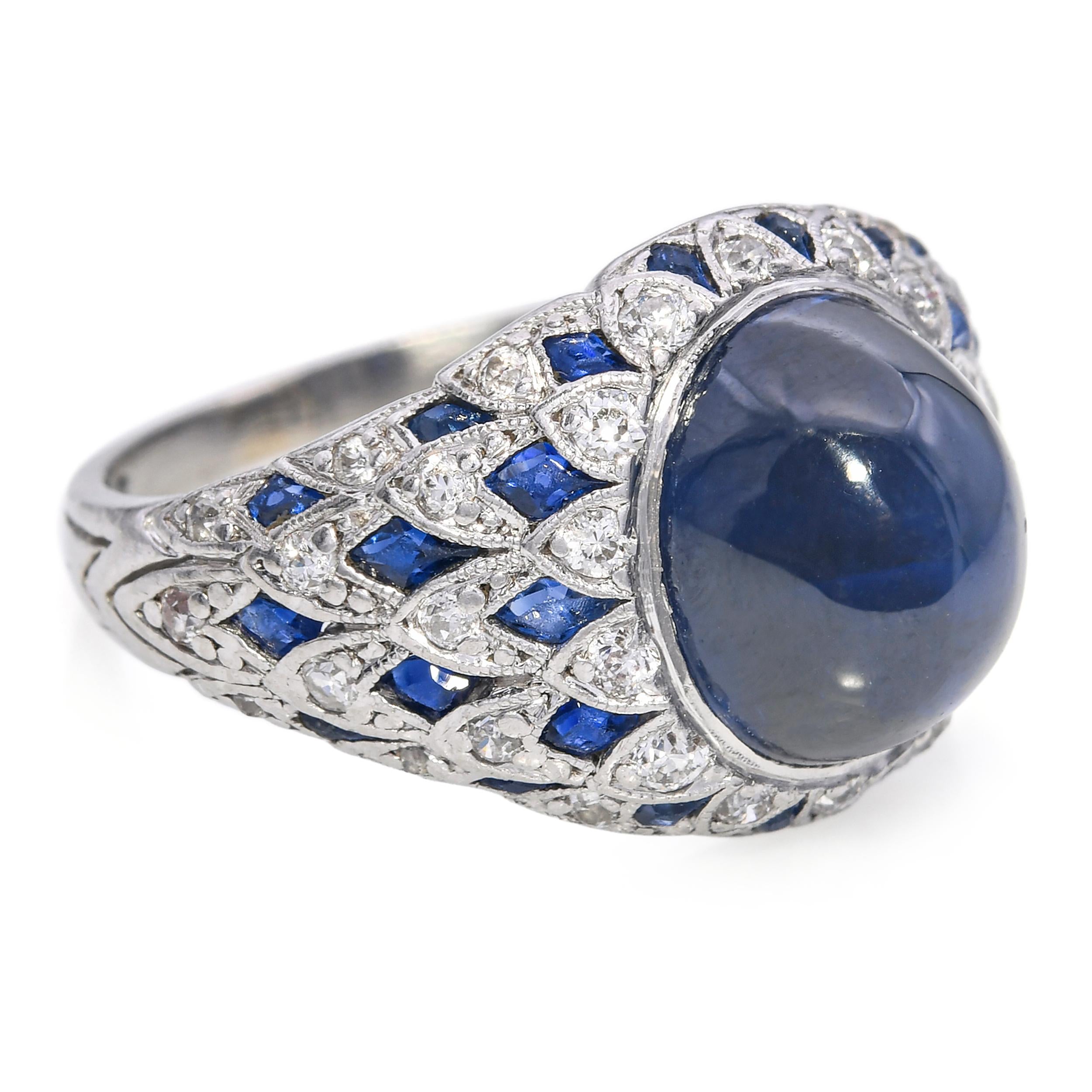 Vintage Platinum GIA 5.28ct Cambodian No Heat Sapphire and Diamond Ring