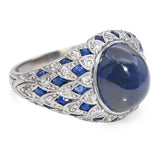 Vintage Platinum GIA 5.28ct Cambodian No Heat Sapphire and Diamond Ring