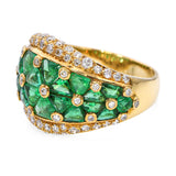 Vintage French 18k Yellow Gold Carved Emerald and Diamond Ring