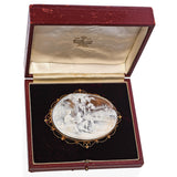 Vintage 1969 G Noto 9k Yellow Gold Shell Cameo Lovers Scene Brooch
