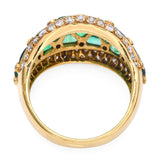 Vintage French 18k Yellow Gold Carved Emerald and Diamond Ring
