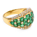 Vintage French 18k Yellow Gold Carved Emerald and Diamond Ring