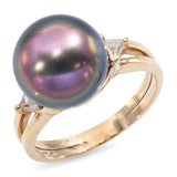14k Yellow Gold 11.52mm Tahitian Pearl and Diamond Ring