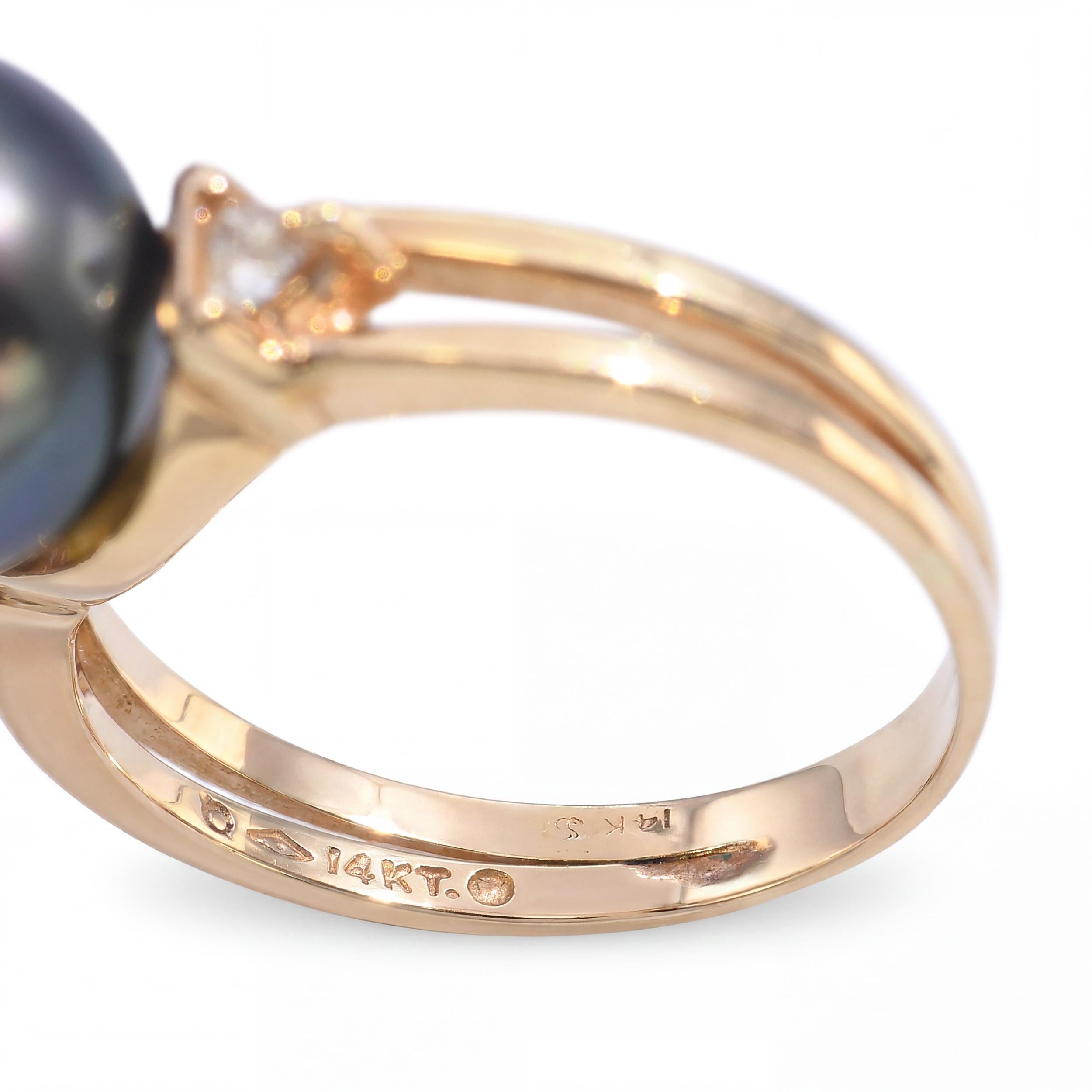 14k Yellow Gold 11.52mm Tahitian Pearl and Diamond Ring